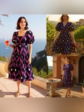 Ulla Johnson Dress Nora Midi Puff Sleeve Pockets Cotton Shibori Whimsy NWT $445
